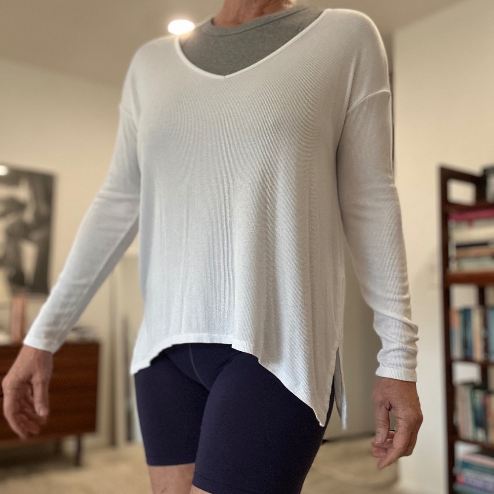 MICHAEL STARS OVERSIZED RIBBED LONG SLEEVE TOP - WHITE/M
